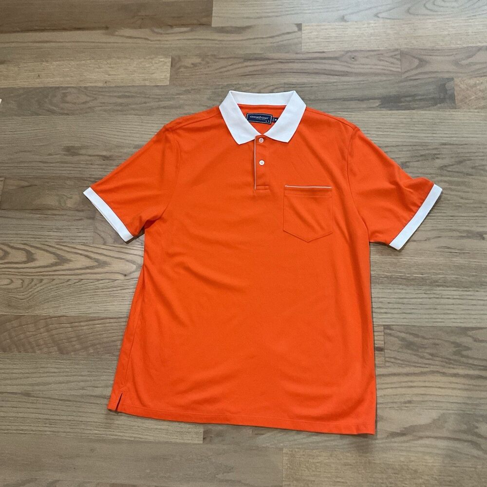 Vineyard Vines by Shep & Ian Men’s M Orange Polo Shirt Pocket White Trim
